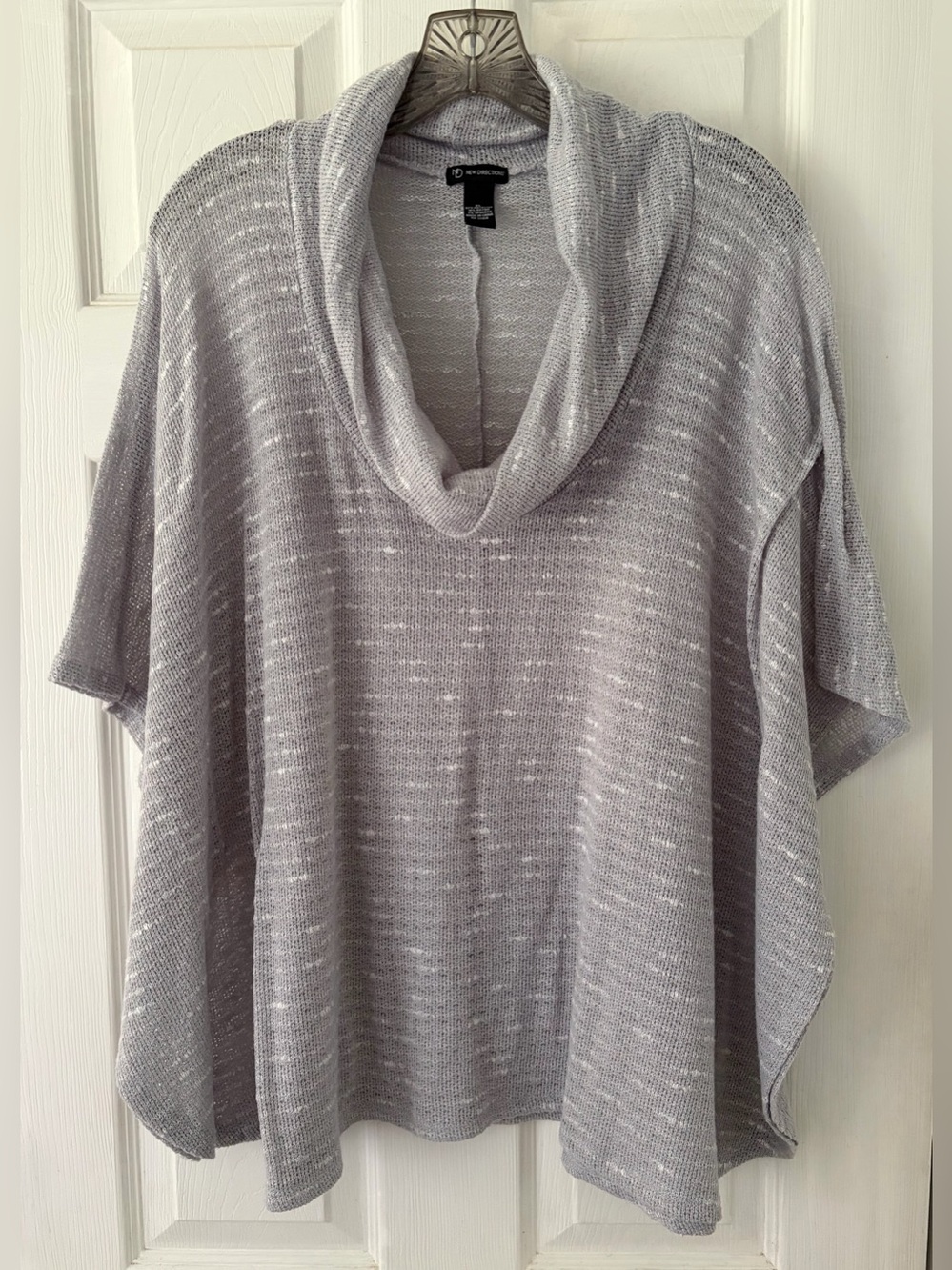 new directions Heathered Light Gray Cowl Neck Sweater Poncho